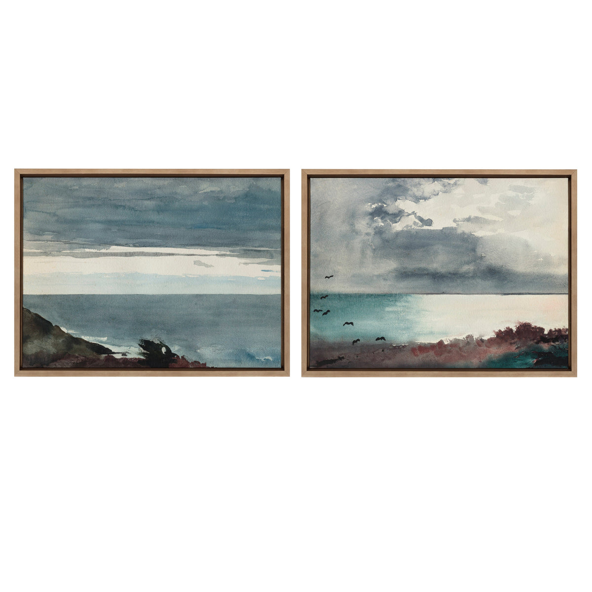 Sylvie Winslow Homer Prouts Neck Evening 1894 and Winslow Homer Breaking Storm Coast of Maine 1894 Framed Canvas Set of 2 by The Art Institute of Chicago