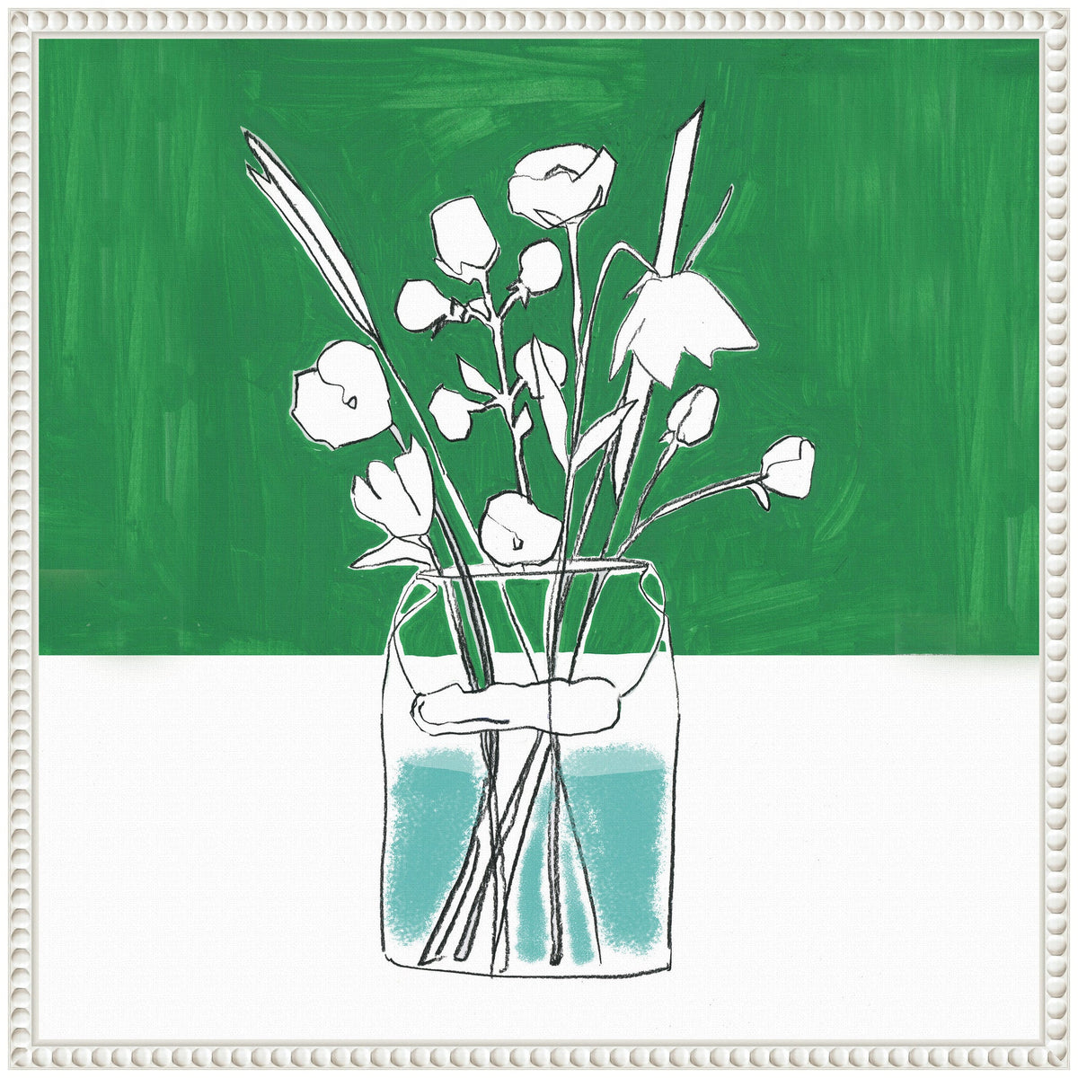 Sylvie Minimalist Floral Vase with Green Framed Canvas by Teju Reval