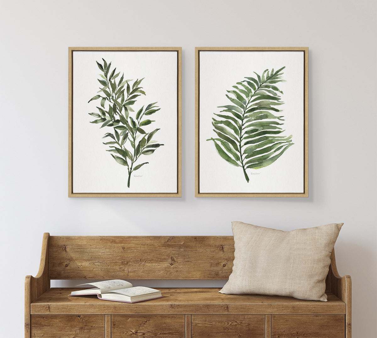 Sylvie Green Fern and Ruscus Framed Canvas Art Set of 2 by Patricia Shaw