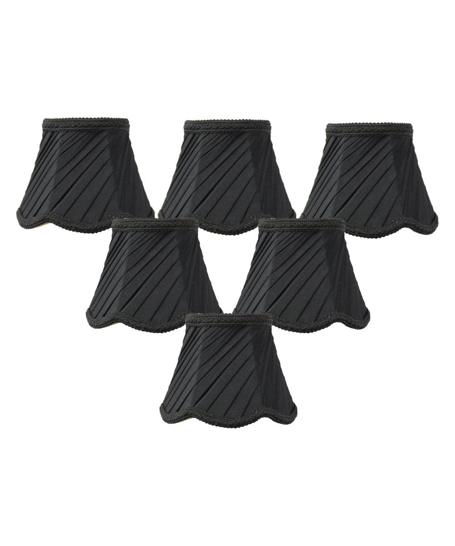Home Concept Set of 6 Pleated Scallop Clip-on Candelabra Lamp Shade Black Fabric - 5"W x 4" Slant Height