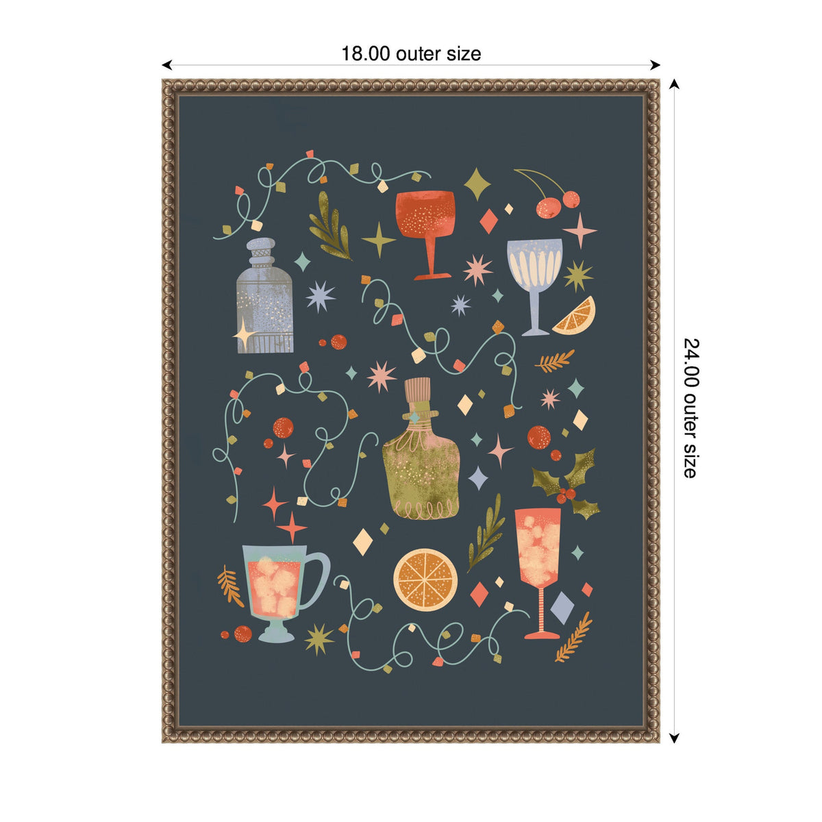 Sylvie Beaded Holiday Cocktails Framed Canvas by Nikita Jariwala