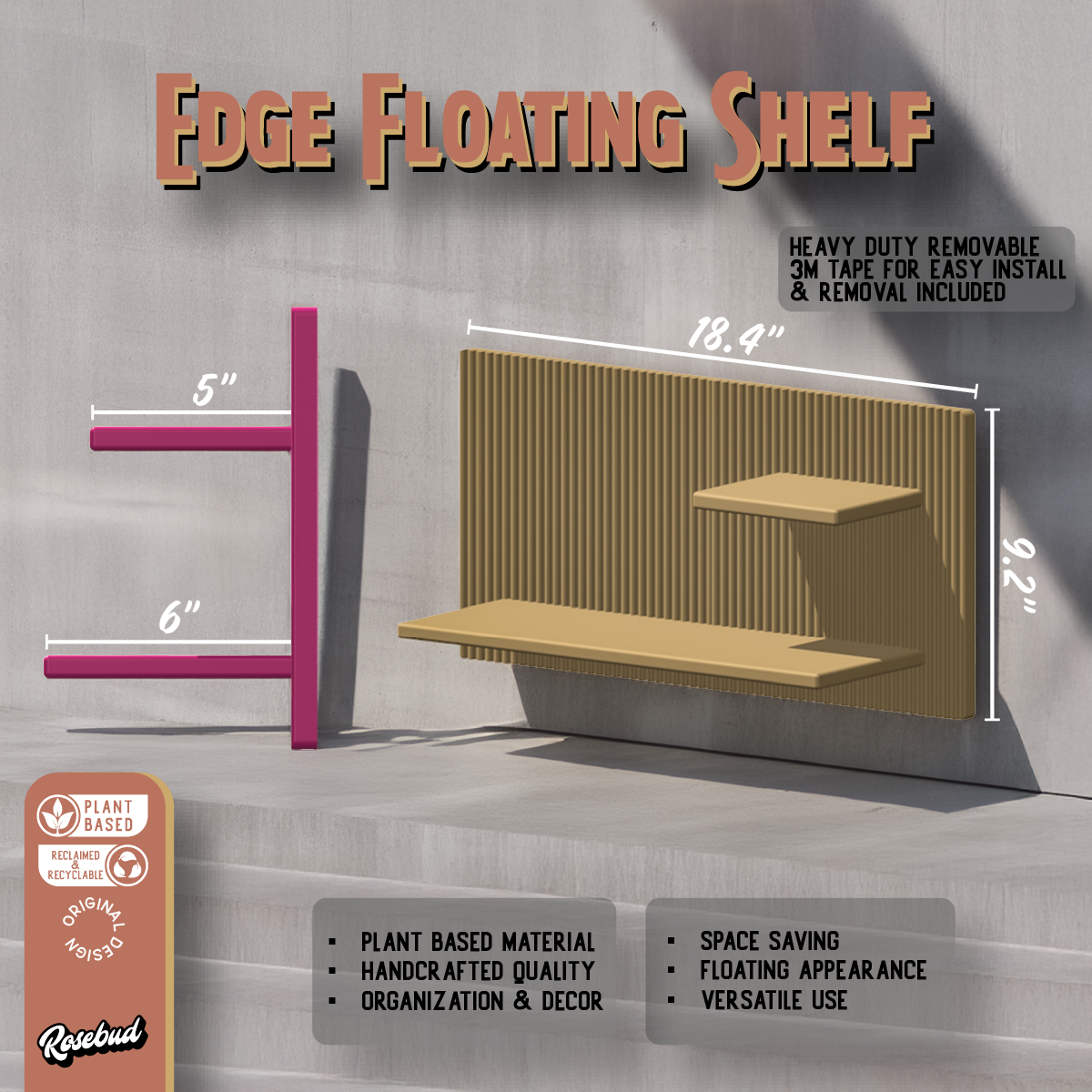 Modern Floating Wall Shelf, Unique Retro Home Decor, 3D Printed Perfume Display/Reed Diffuser Shelf, Wall Shelf Catchall, Hosting Decor Gift, EDGE