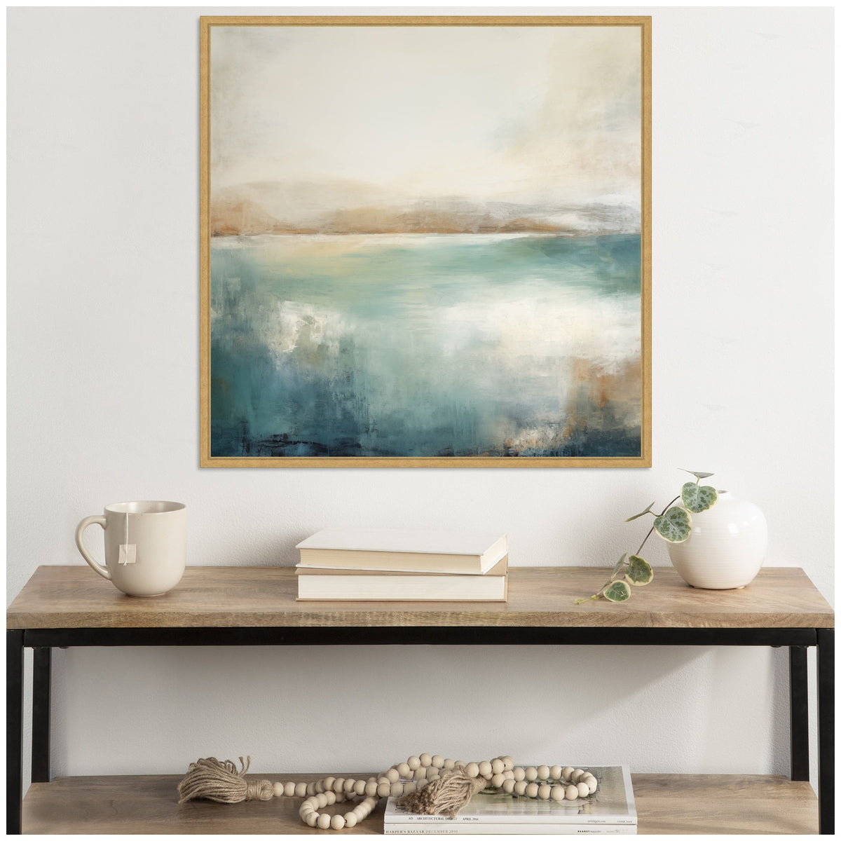 Sylvie Abstract Calming Lake Landscape Framed Canvas by The Creative Bunch Studio