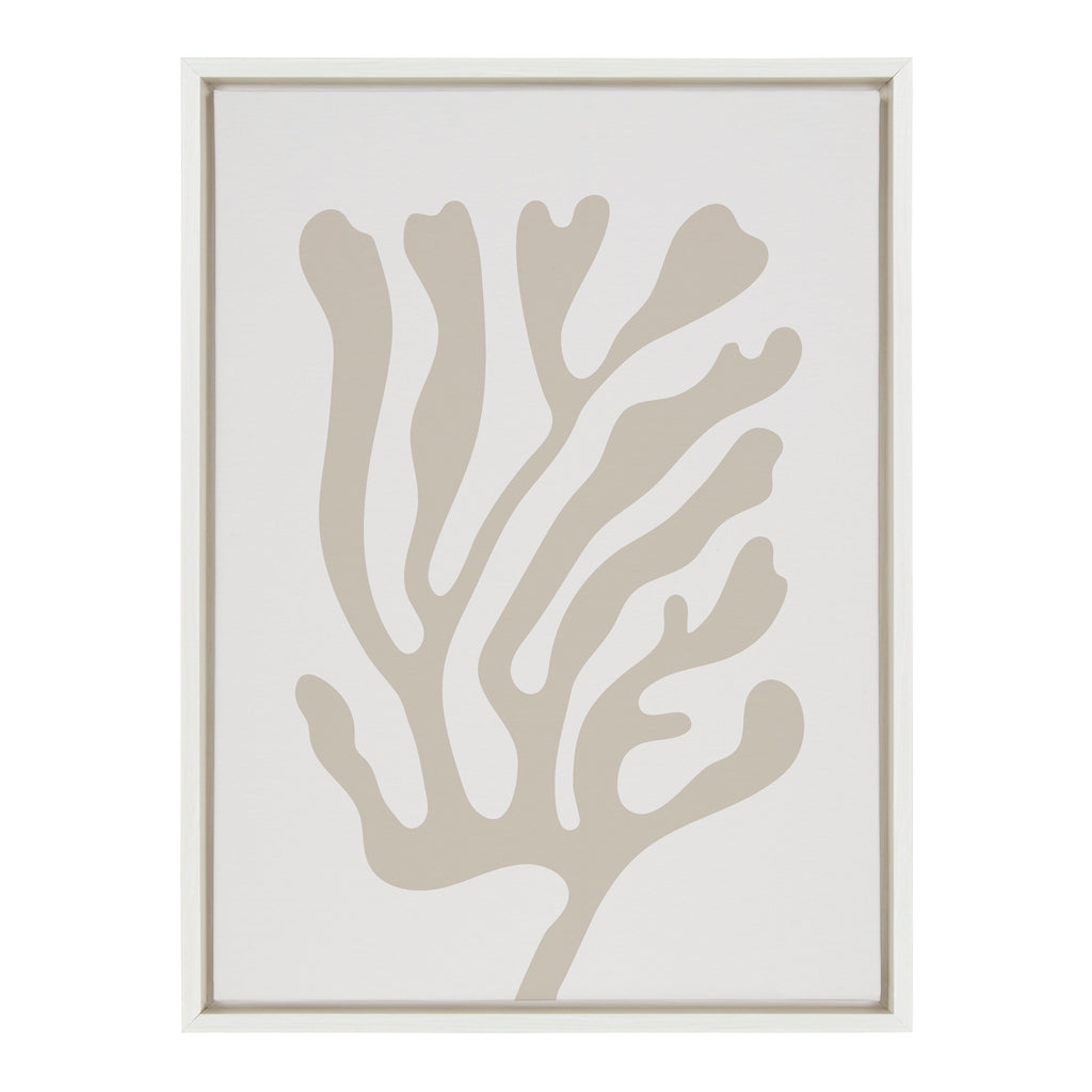 Sylvie Abstract Coral Coastal Beige Framed Canvas by The Creative Bunch Studio