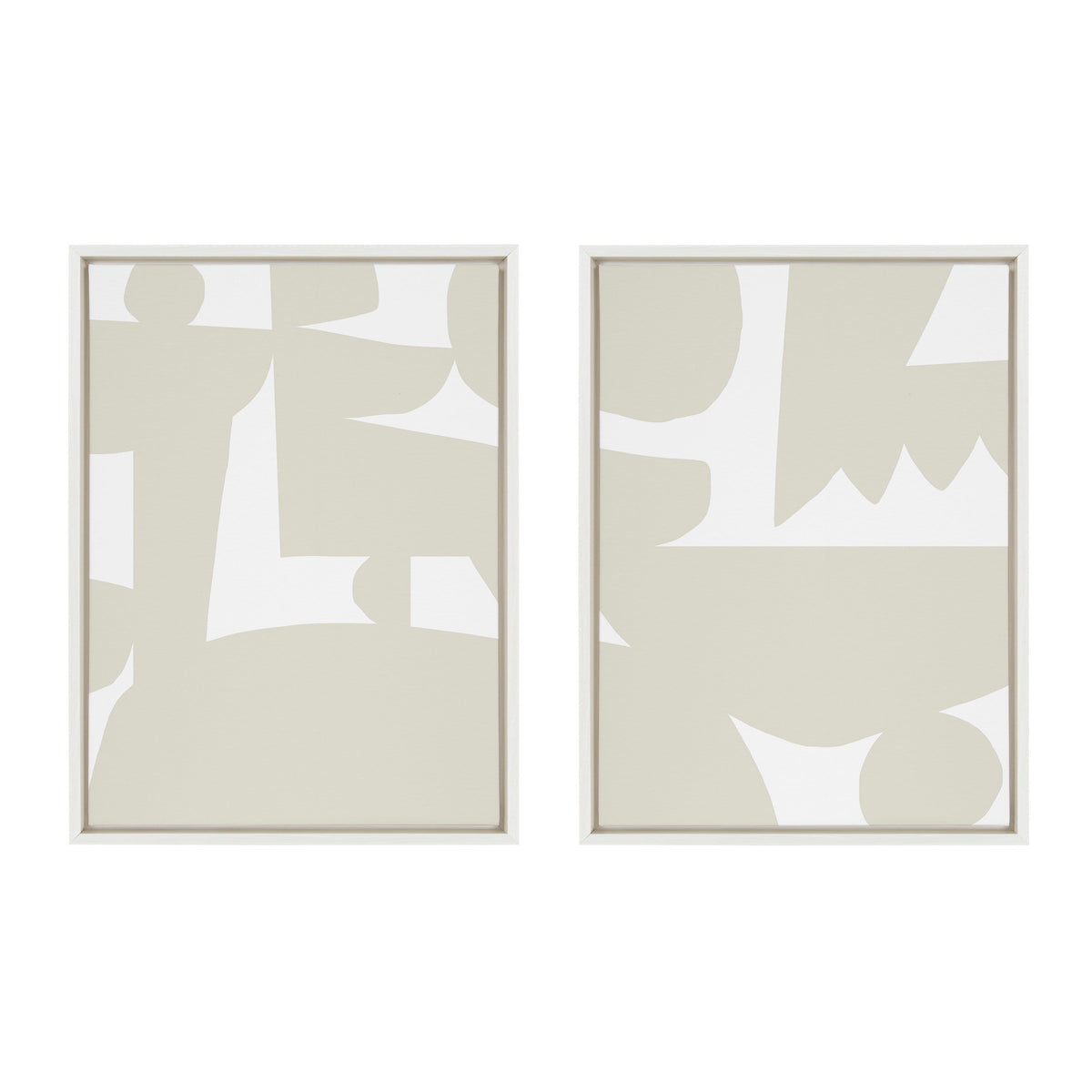 Sylvie Quiet Jungle 1 left and Right Neutral Abstract Framed Canvas Set of 2 by Kelly Knaga