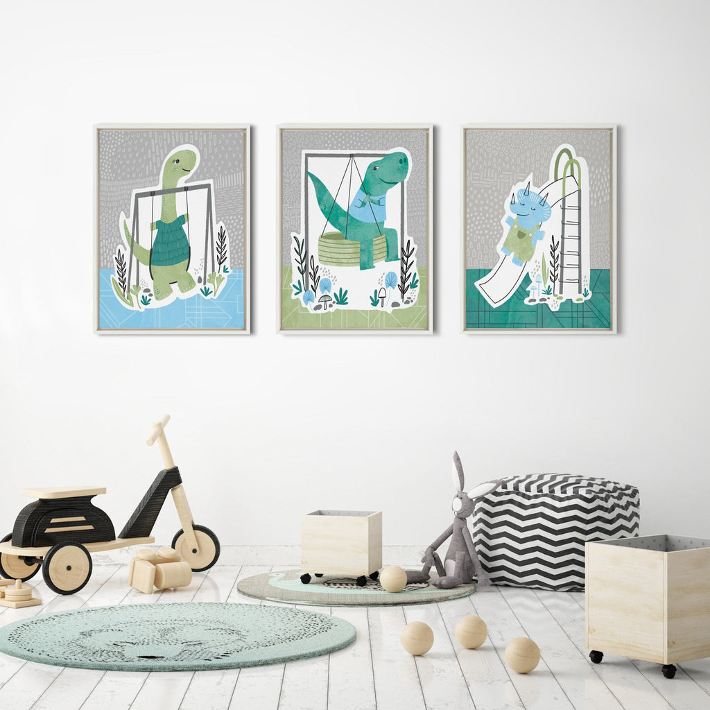 Sylvie Dino at the Park 2 Framed Canvas by Molly Fabiano, White 18x24