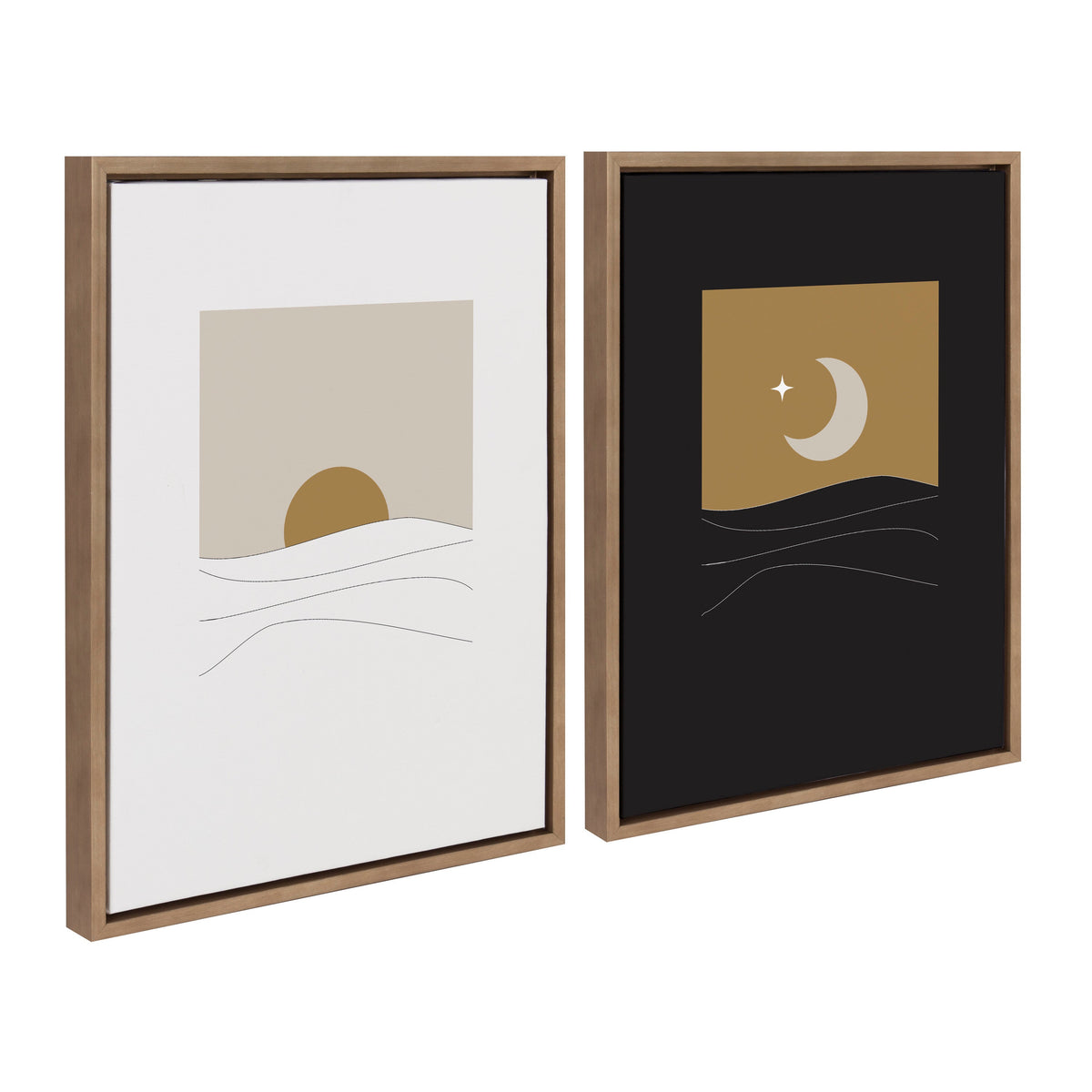Sylvie Modern Sunrise and Sunset Over the Ocean Framed Canvas Art Set of 2 by The Creative Bunch Studio