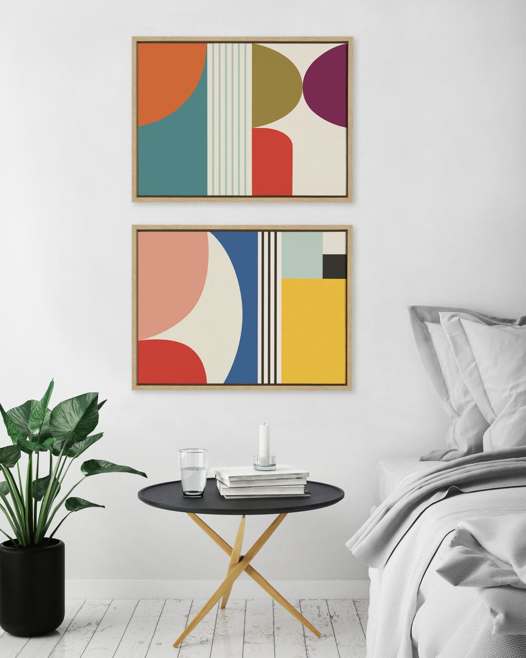 Sylvie Mid Century Modern Patterns Framed Canvas Set of 2 by Rachel Lee of My Dream Wall