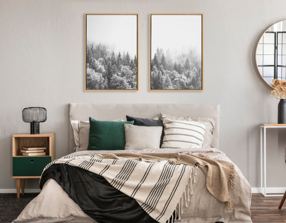 Sylvie Forest On A Foggy Day Black and White Framed Canvas Set of 2 by The Creative Bunch Studio