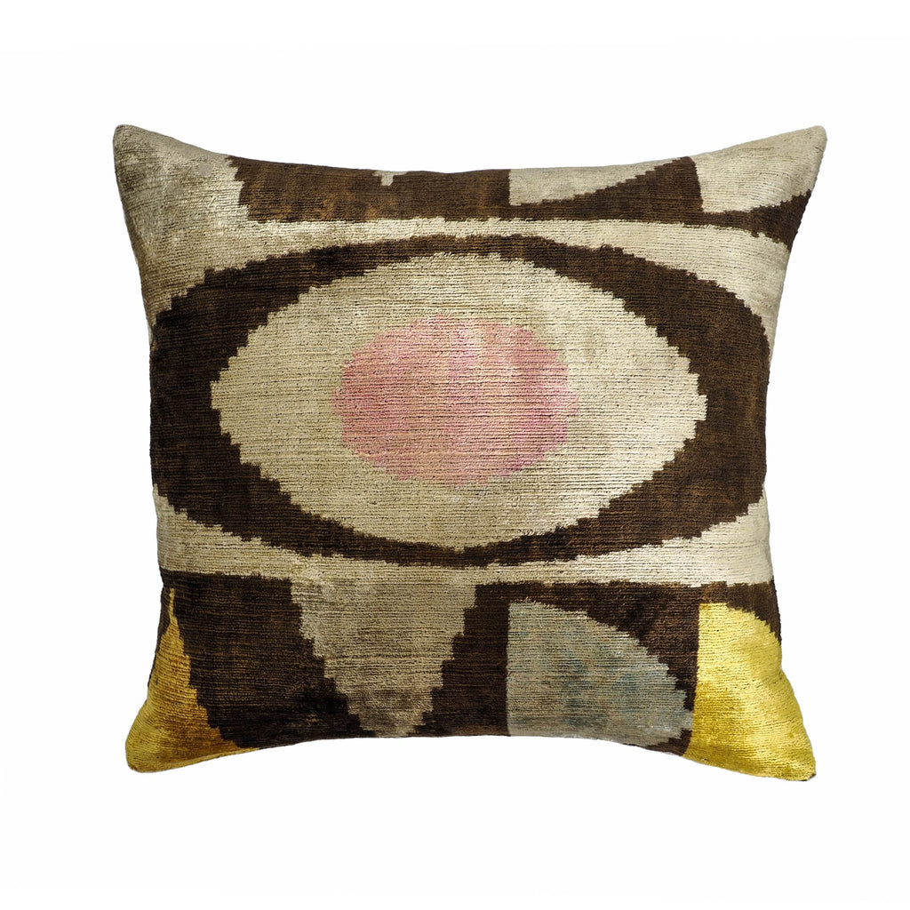 Eye of Ra 2 Silk Velvet Ikat Throw Pillow Cover, 24 x 24