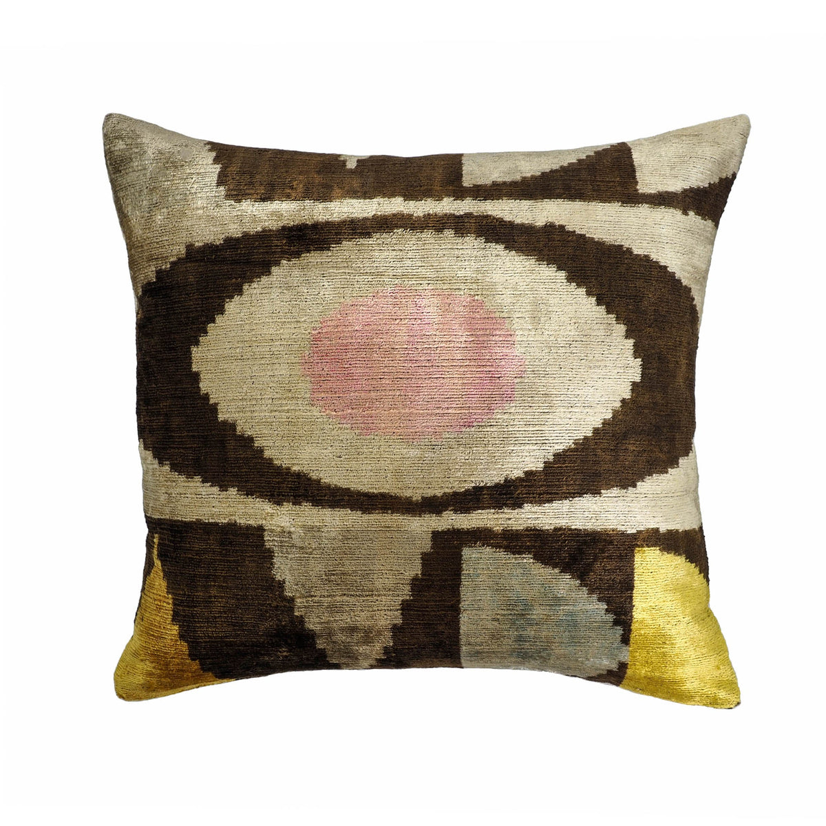 Eye of Ra 2 Silk Velvet Ikat Throw Pillow Cover, 24 x 24