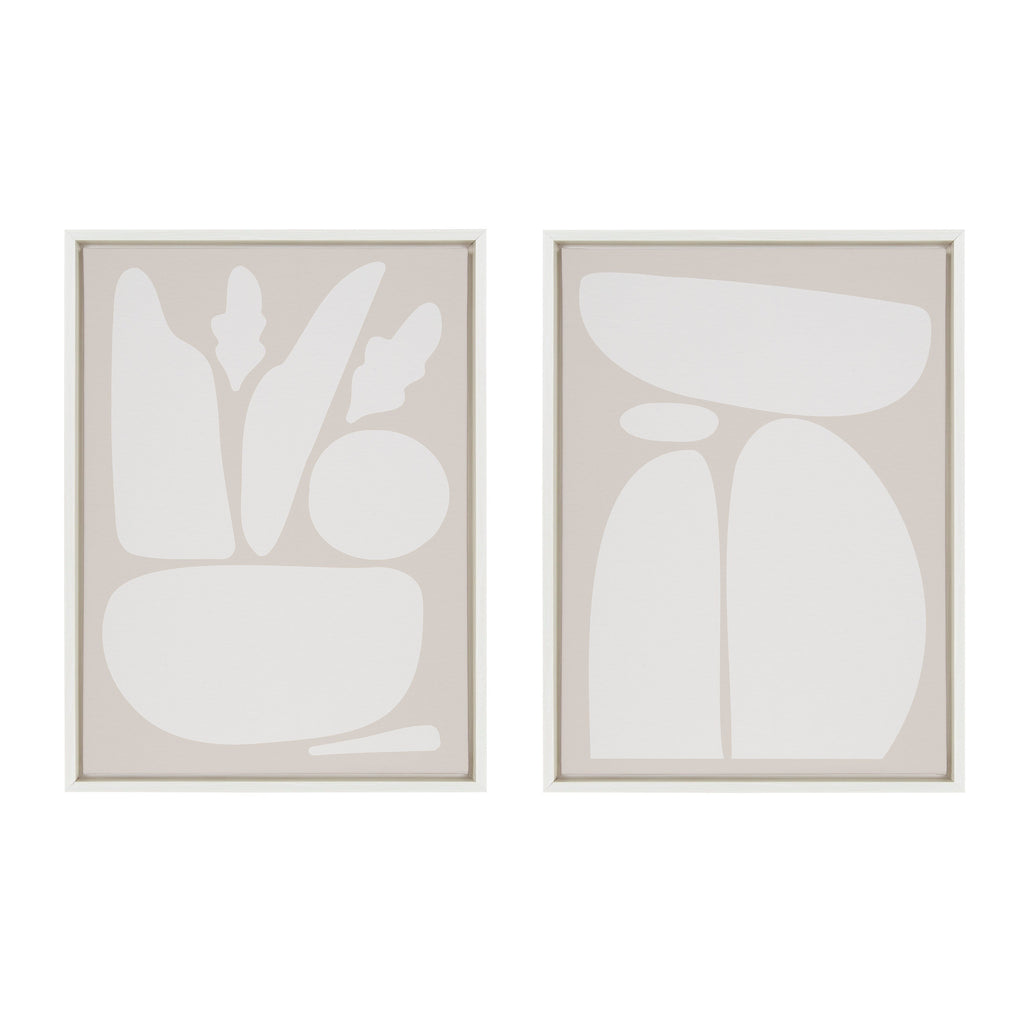 Sylvie Zen Botanical Rock Neutral Framed Canvas Set of 2 by The Creative Bunch Studio