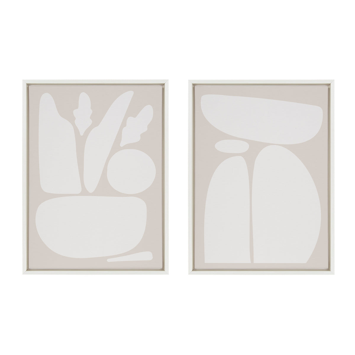 Sylvie Zen Botanical Rock Neutral Framed Canvas Set of 2 by The Creative Bunch Studio