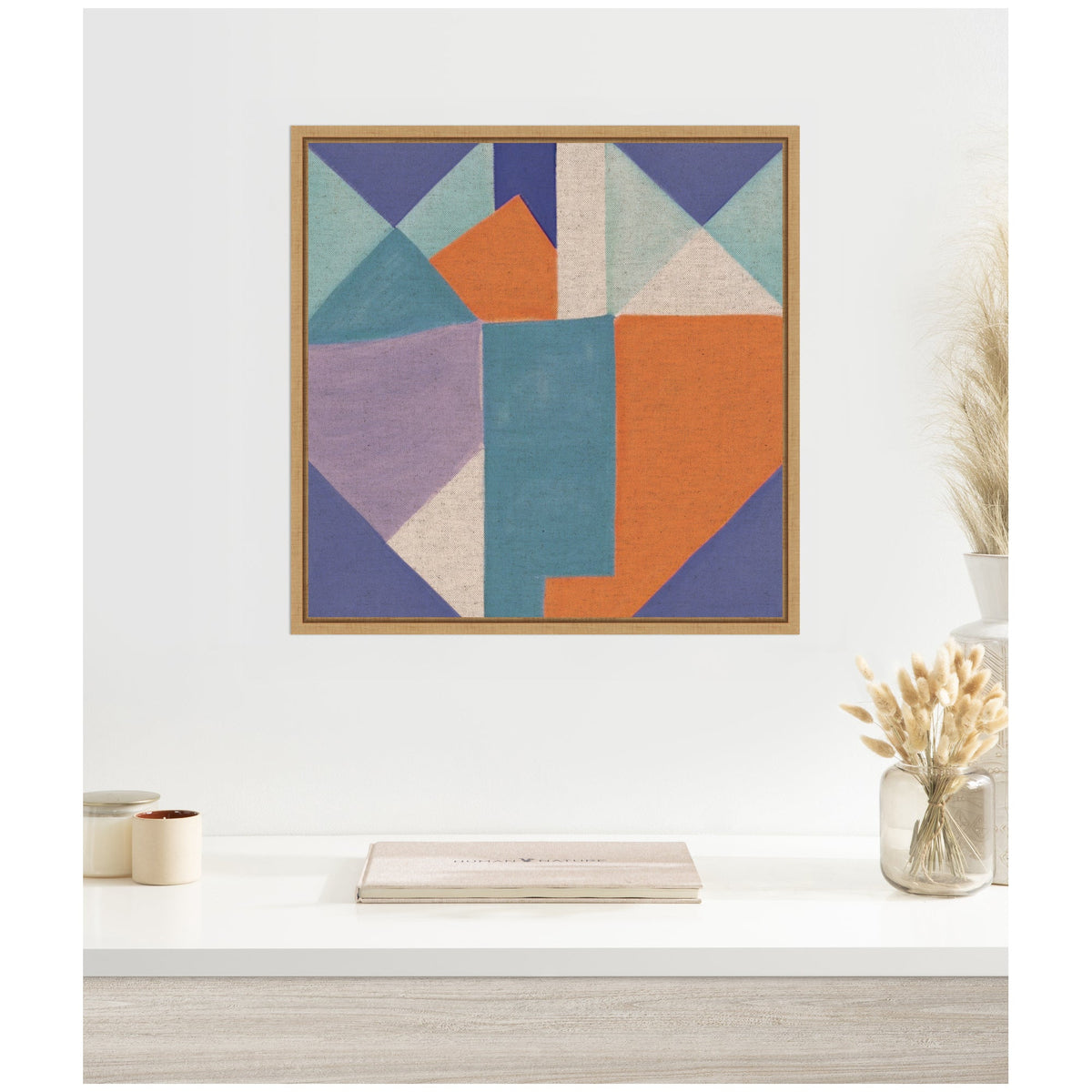 Sylvie Painterly Soft Geometric Shapes Neutral Linen Framed Canvas by The Creative Bunch Studio