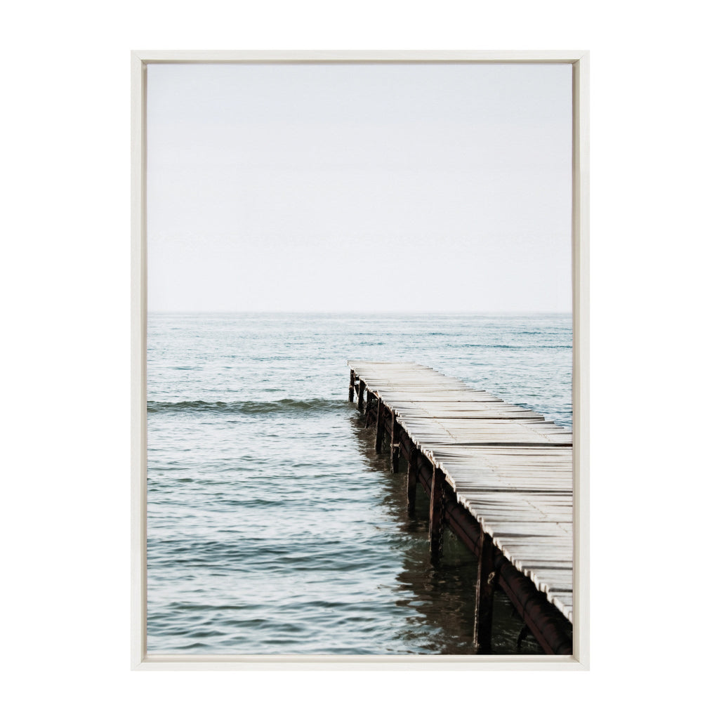 Sylvie White Lake Pier Framed Canvas by Amy Peterson