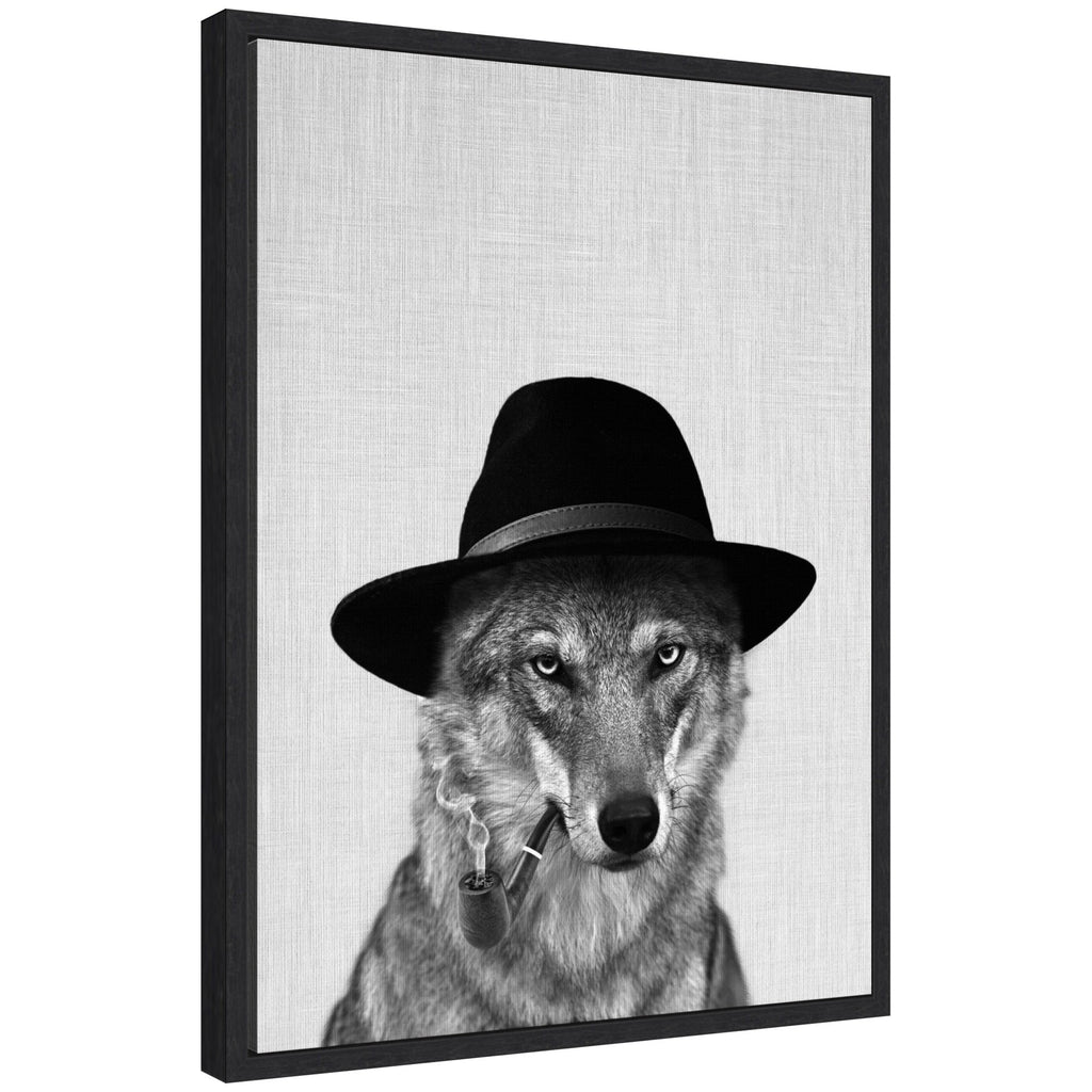 Sylvie Minimalist Wolf Woody Hutson Framed Canvas by Simon Te of Tai Prints
