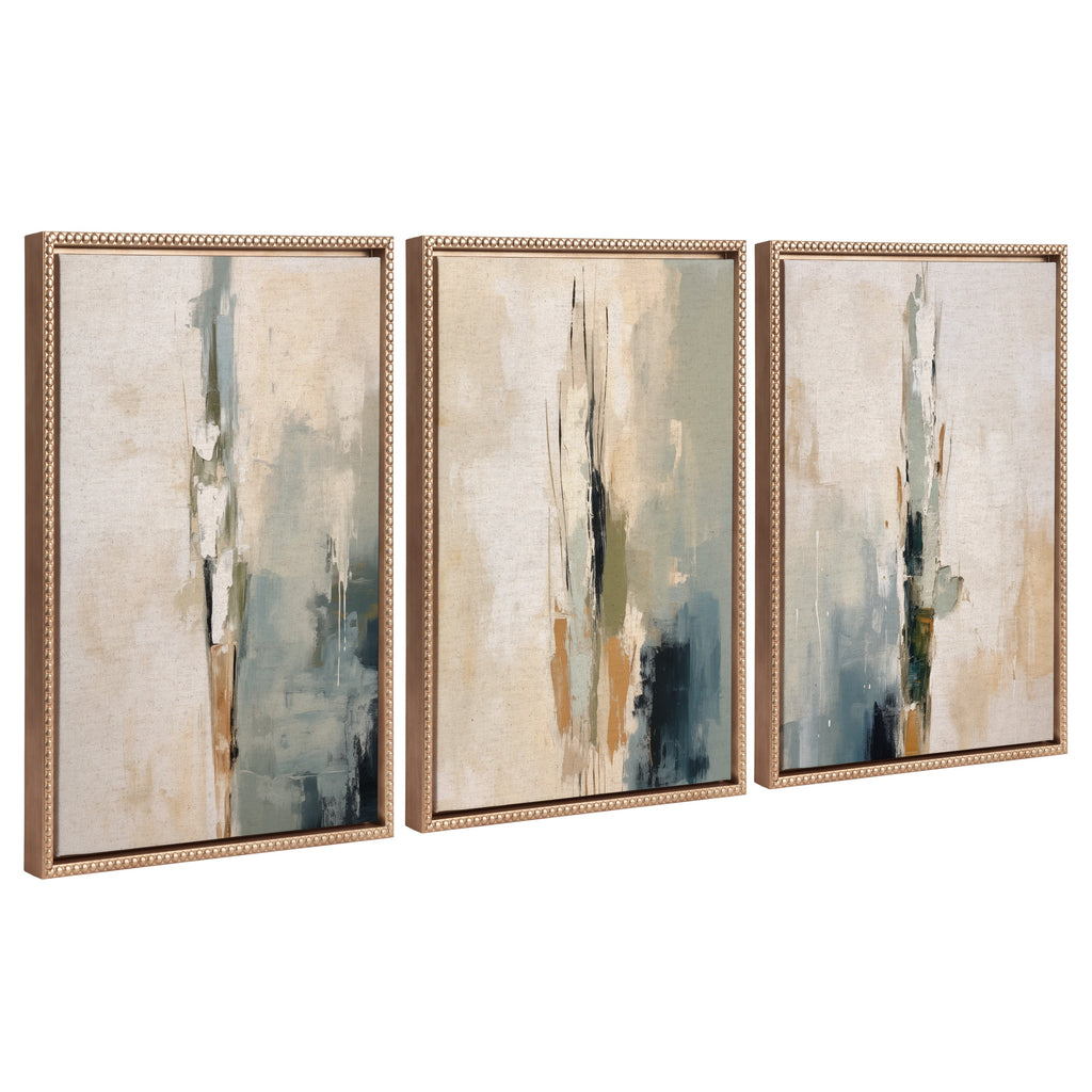 Sylvie Abstract Tall Cactus Muted Colors Framed Canvas Art Set of 3 by The Creative Bunch Studio