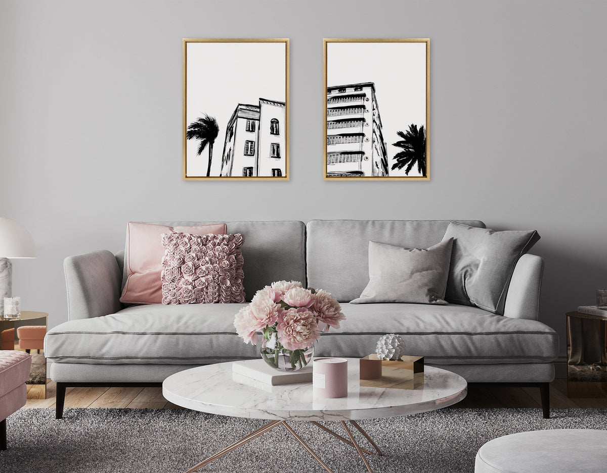 Sylvie Miami Beach Architecture Retro Art Deco Framed Canvas Art Set of 2 by The Creative Bunch Studio
