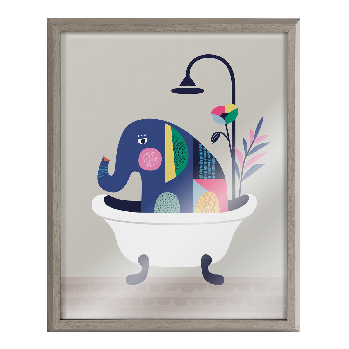 Blake Mid Century Modern Elephant in the Tub Framed Printed Glass by Rachel Lee of My Dream Wall