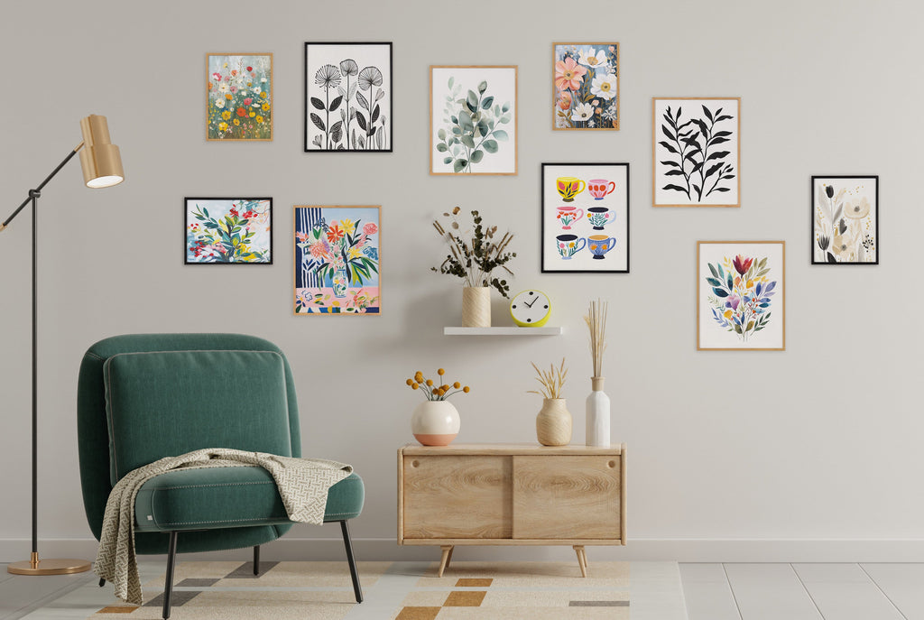 Gallery Modern Minimalist Botanical Watercolor in Muted Teal Print by The Creative Bunch Studio