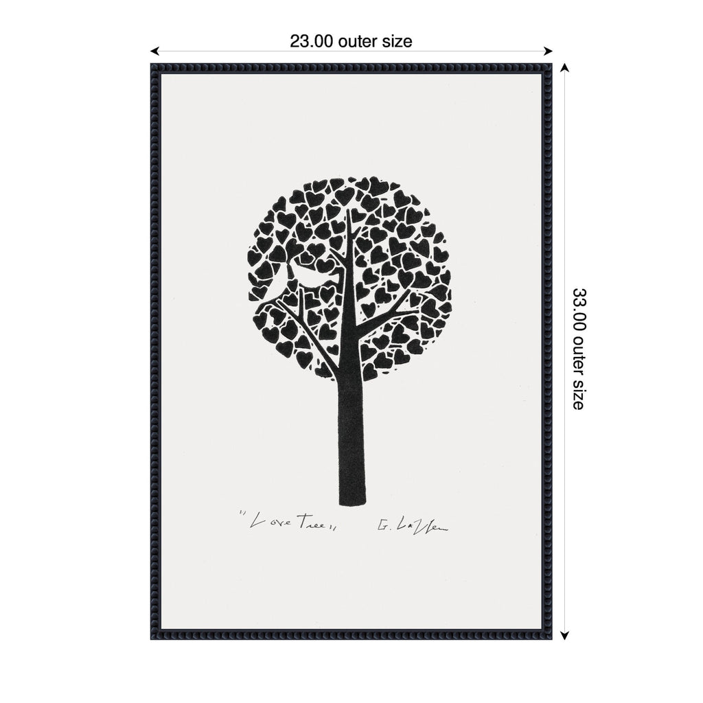 Sylvie Black and White Love Tree Linocut Framed Canvas by Giuliana Lazzerini