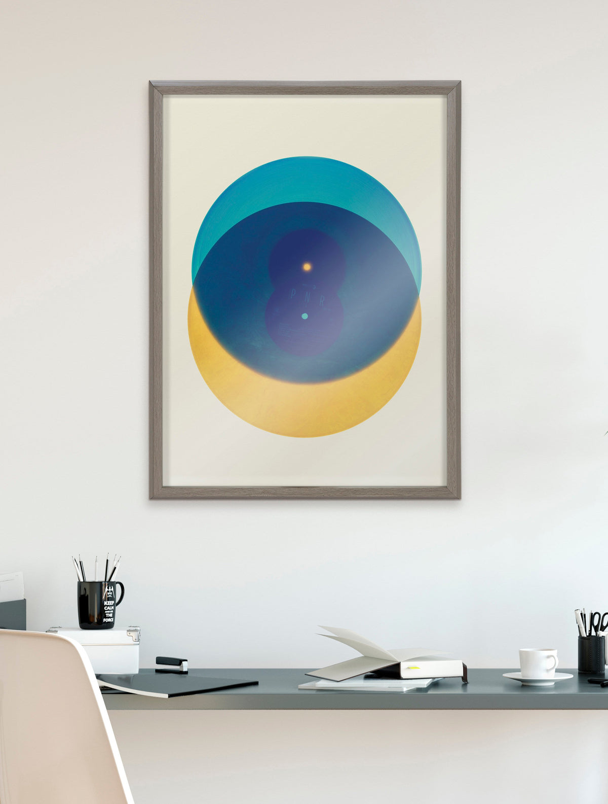 Blake Colorful Records Blue Yellow Framed Printed Glass by Emiko and Mark Franzen of F2Images