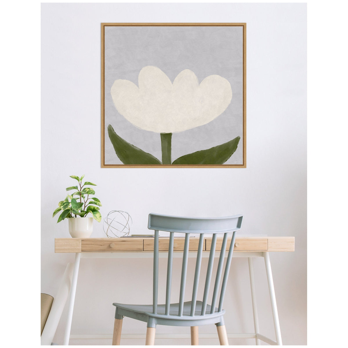 White Tulip by Gabrielly Guedes Framed Canvas Wall Art Print