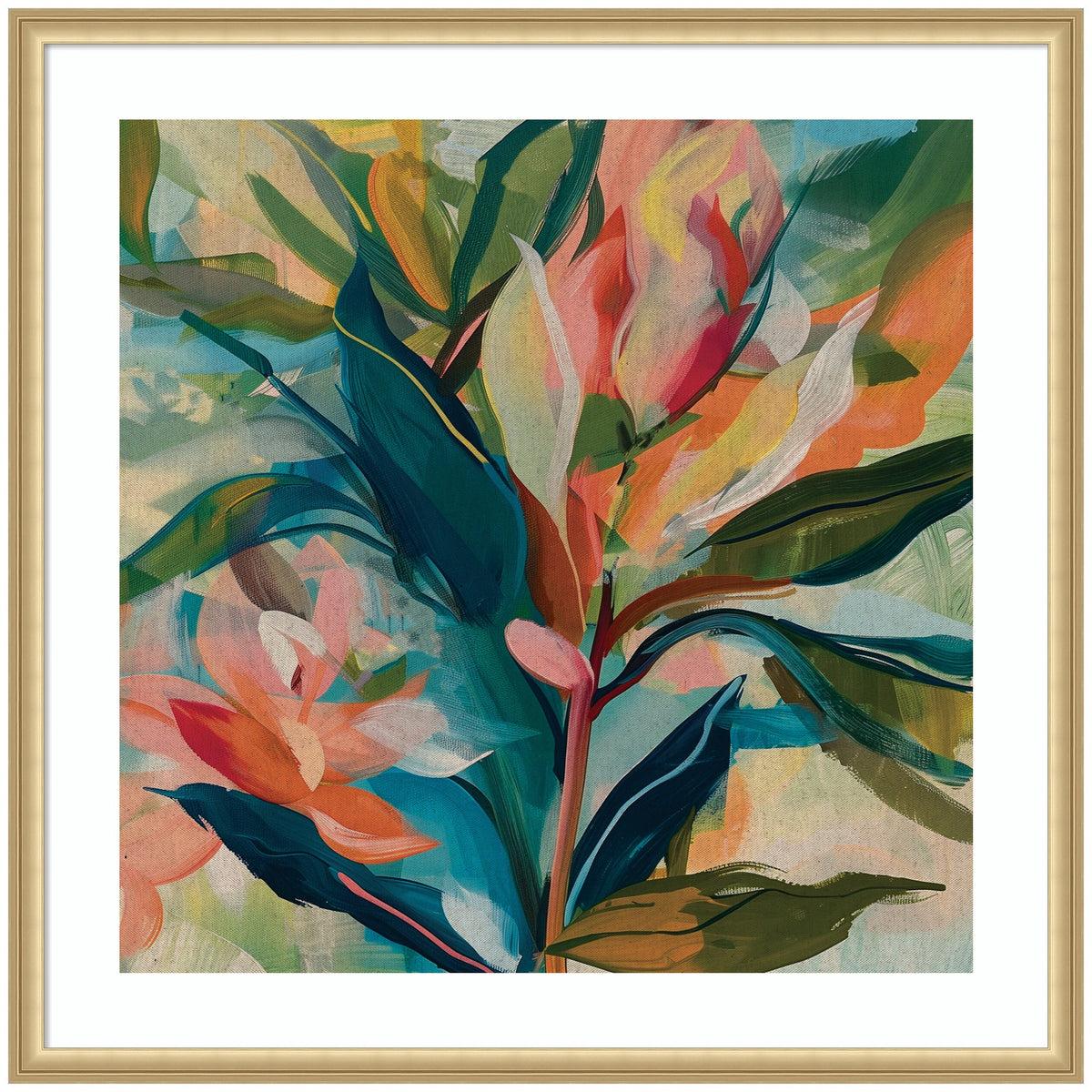 Framed Art Colorful Tropic Botanical Abstract Neutral Linen by The Creative Bunch Studio