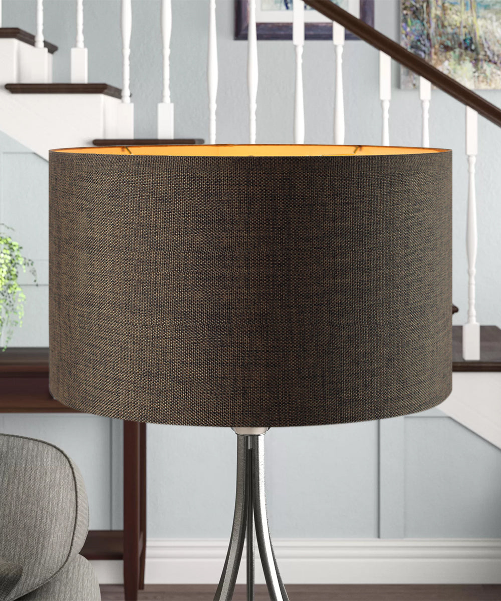 Home Concept Chocolate Burlap Shallow Drum Lamp Shade - 18" Top x 18" Bottom x 10" Slant Height, Spider Fitter