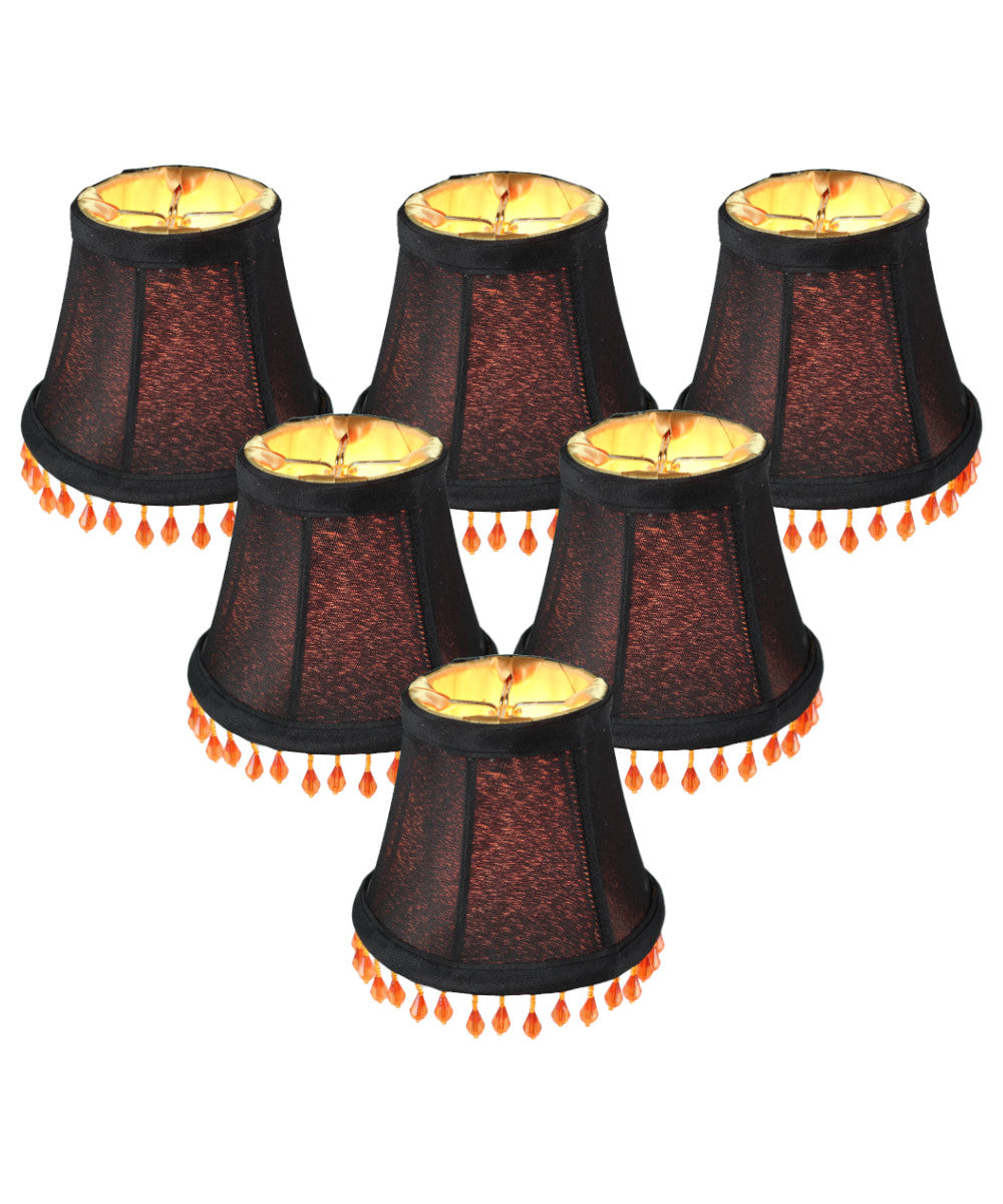 Home Concept Set of 6 Candelabra Stretch with Gold Liner Amber Beads Clip-On Lamp Shade - 5"W x 4" Slant Height