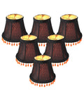 Home Concept Set of 6 Candelabra Stretch with Gold Liner Amber Beads Clip-On Lamp Shade - 5"W x 4" Slant Height