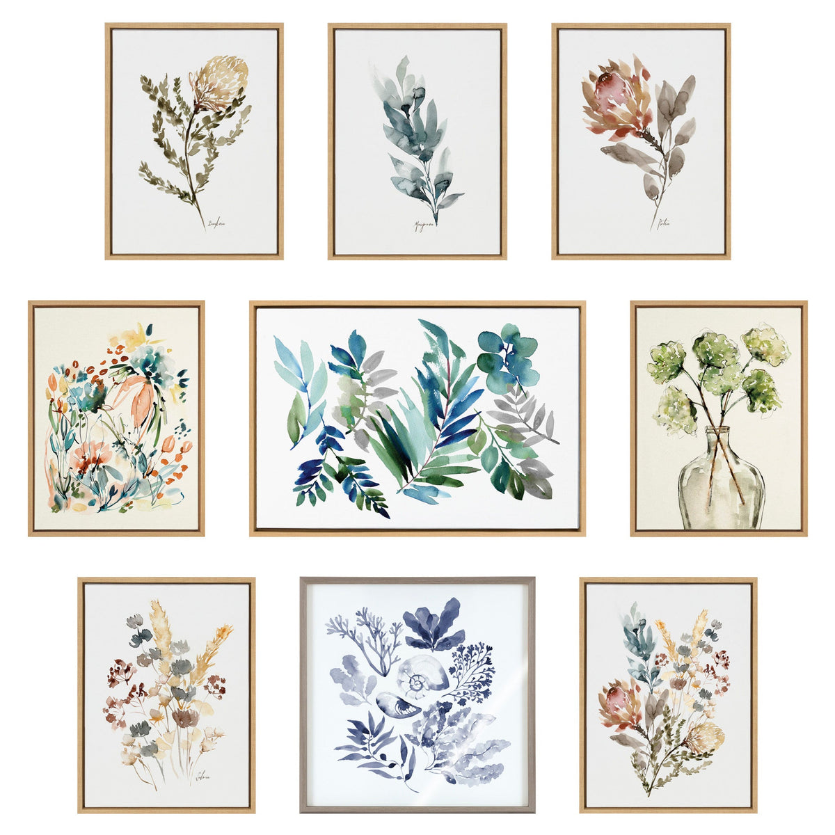 Sylvie Botanical Soft Splitfern and Botanical Soft Maiden Framed Canvas Set of 2 by Sara Berrenson