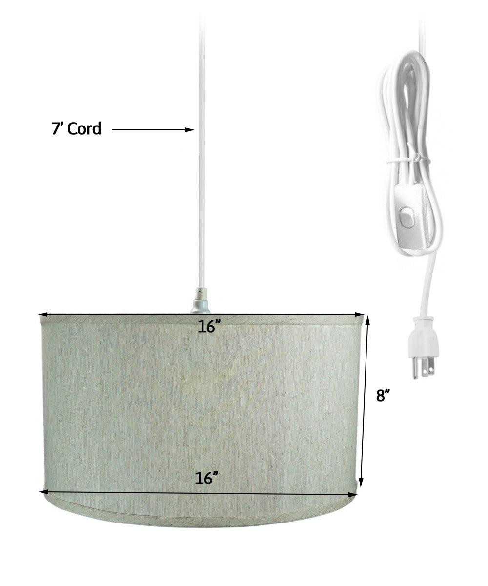 Home Concept 1-Light Plug-In Swag Pendant Light 16"w Textured Oatmeal Shade, 17' White Cord