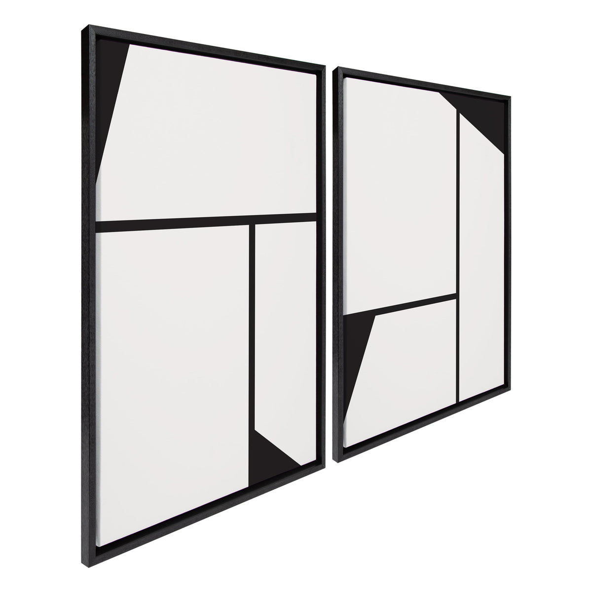 Sylvie Sleek Luxe Minimalist Black and White Abstract Framed Canvas Art Set of 2 by The Creative Bunch Studio