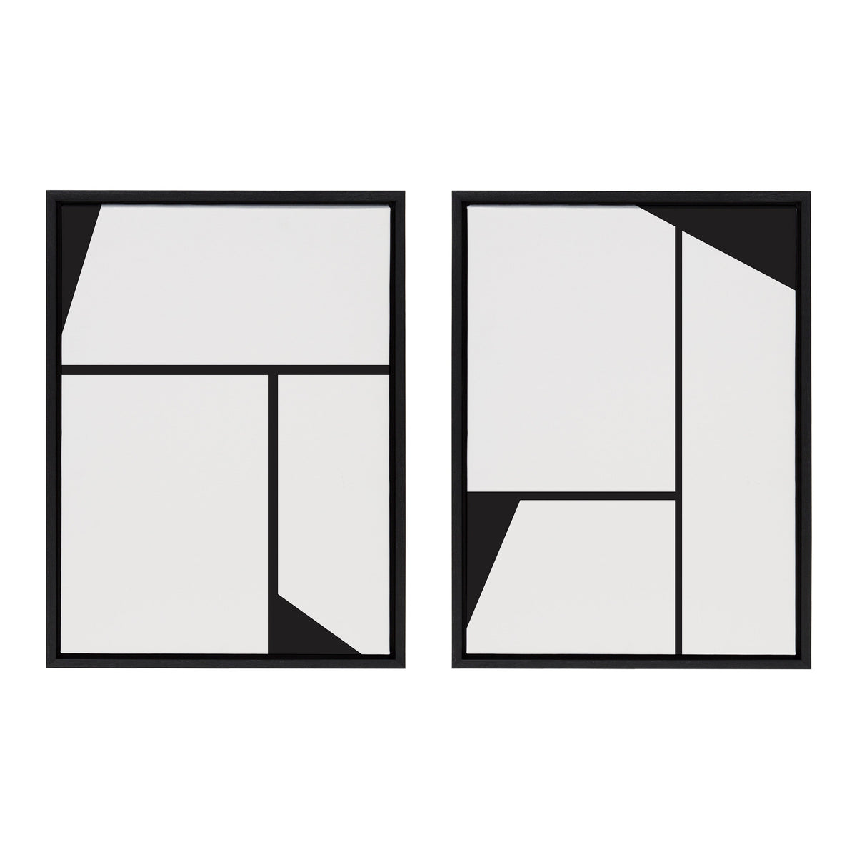 Sylvie Sleek Luxe Minimalist Black and White Abstract Framed Canvas Art Set of 2 by The Creative Bunch Studio