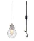 Plug-In LED Globe Pendant Light, Brushed Nickel Finish with Clear Glass Shade, 15' Black Cord