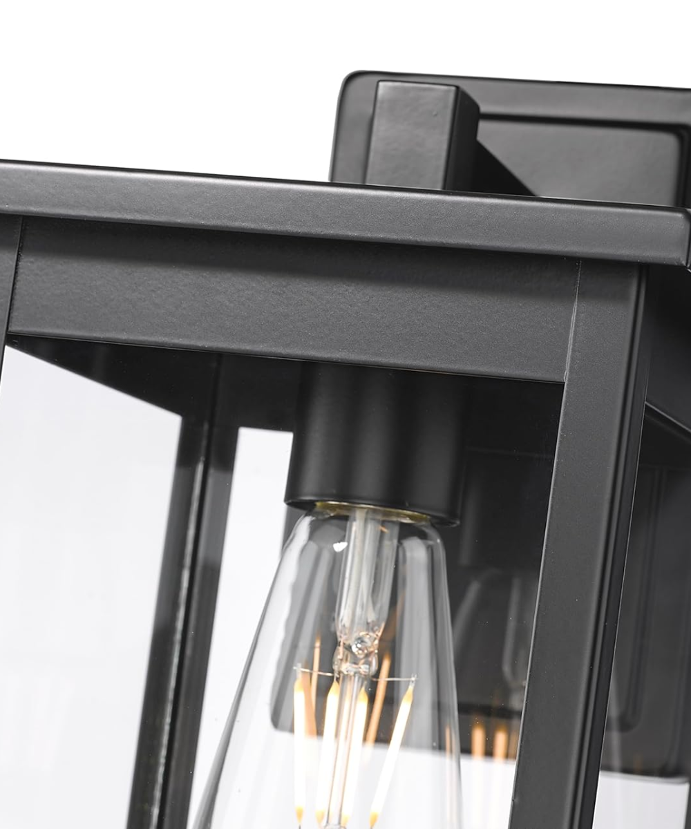 Bowton II Outdoor Wall Light - Dusk to Dawn Matte Black Finish with Glass Shade by Millennium Lighting - 11"H
