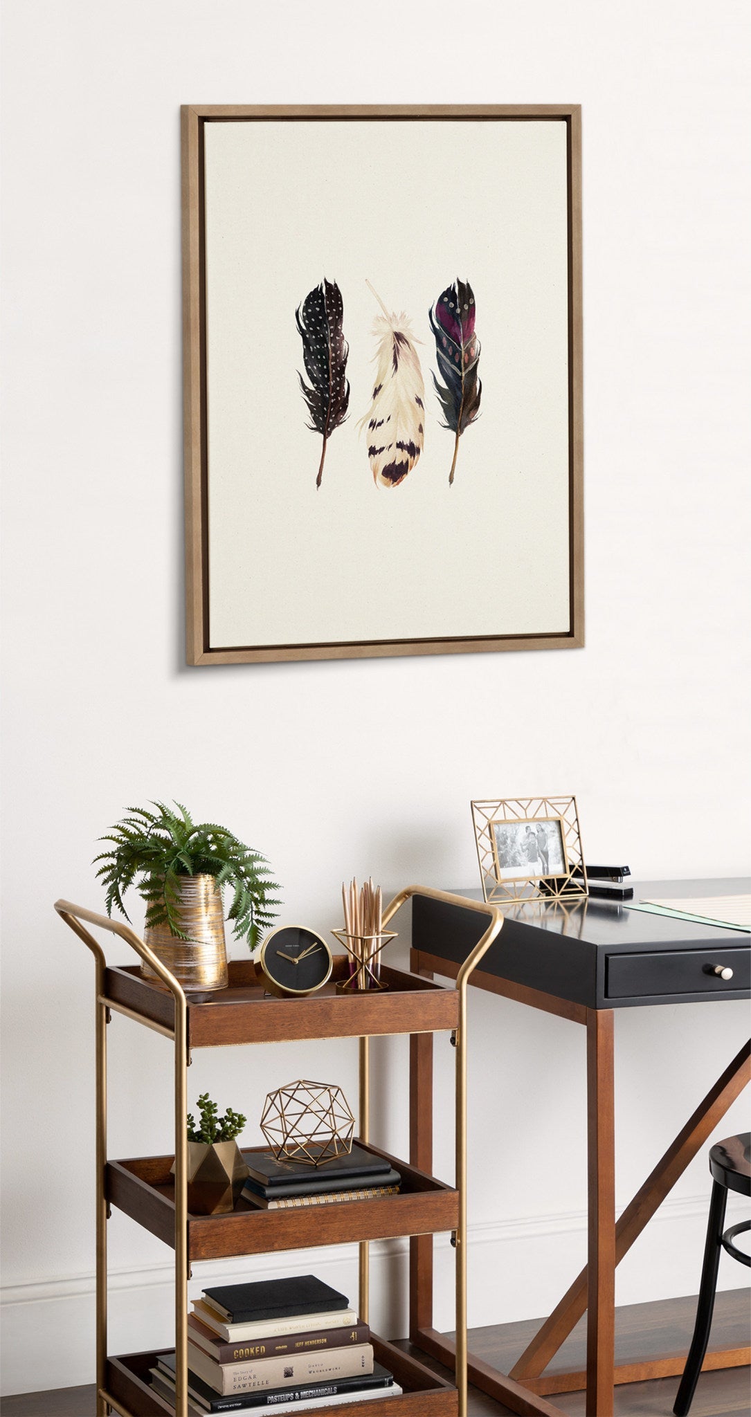 Sylvie Just Three Feathers Framed Canvas by Maja Mitrovic of Makes My Day Happy