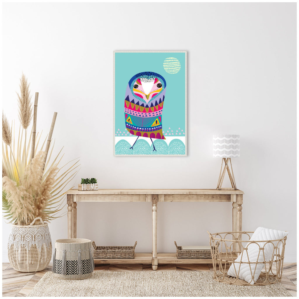 Sylvie Boho Colorful Folk Owl Framed Canvas by Rachel Lee