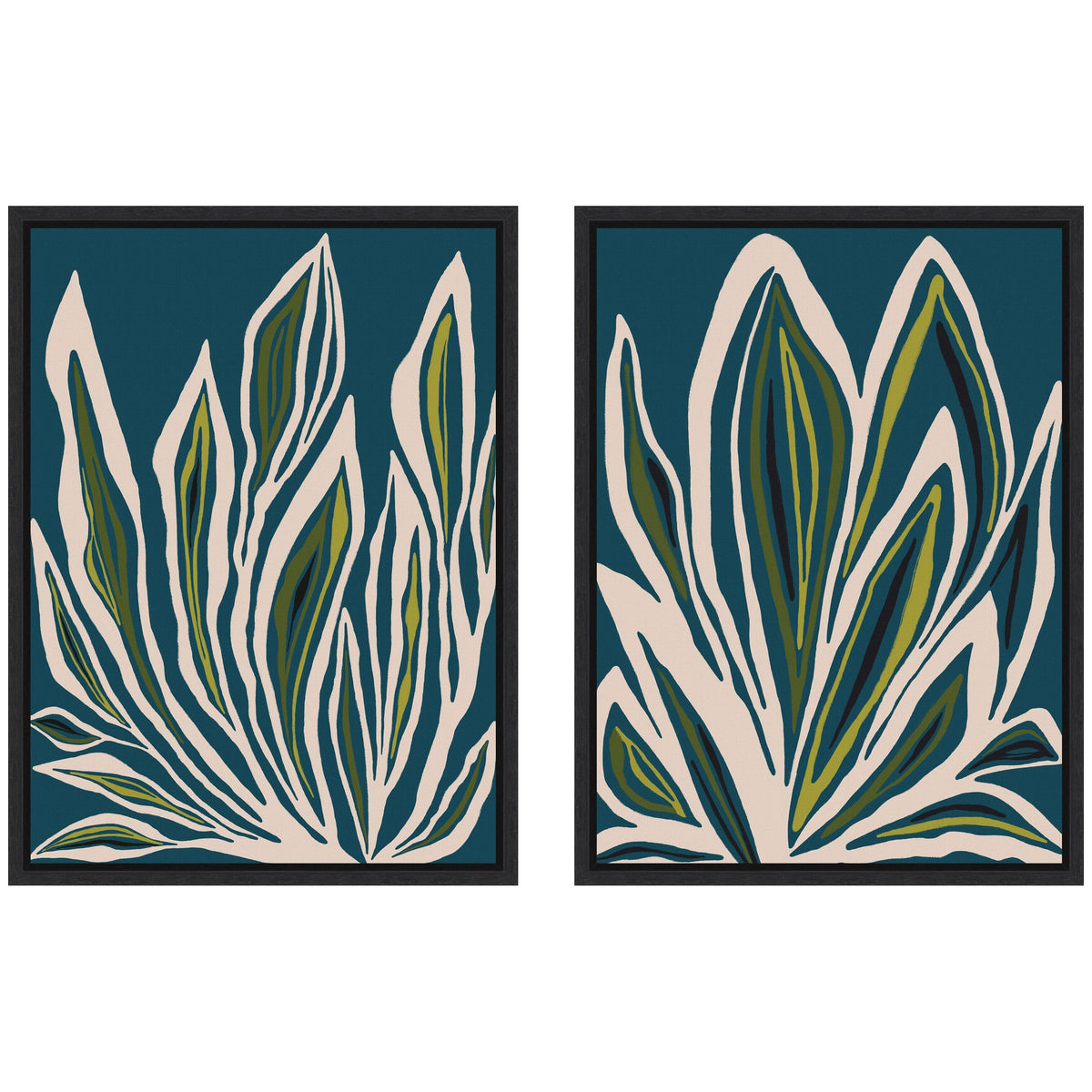 Sylvie Blue Flora 1 and 2 Framed Canvas Art Set of 2 by Alicia Bock