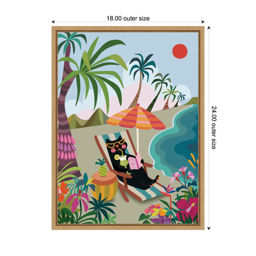 Beach Cat by Rachel Lee 3 Birdies Studio Framed Canvas Wall Art Print