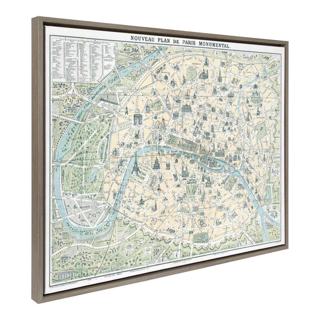 Sylvie Nouveau Plan De Paris Monumental Map Framed Canvas by Corinna Buchholz of Piddix