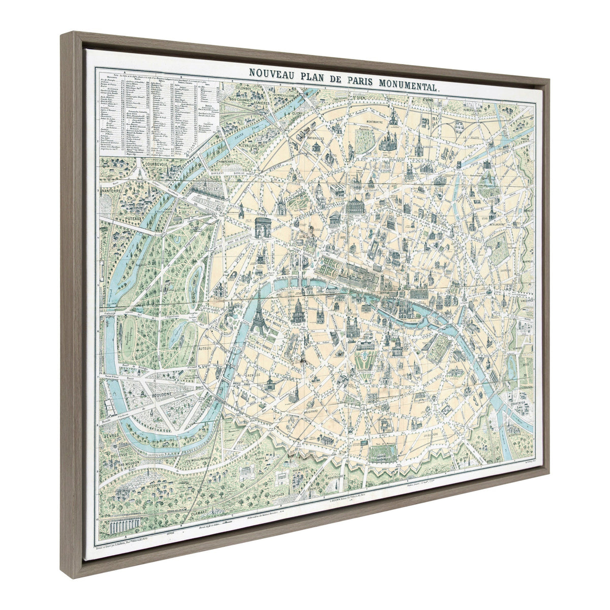 Sylvie Nouveau Plan De Paris Monumental Map Framed Canvas by Corinna Buchholz of Piddix