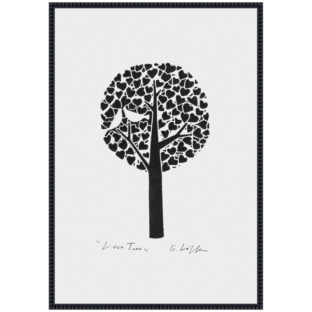 Sylvie Black and White Love Tree Linocut Framed Canvas by Giuliana Lazzerini