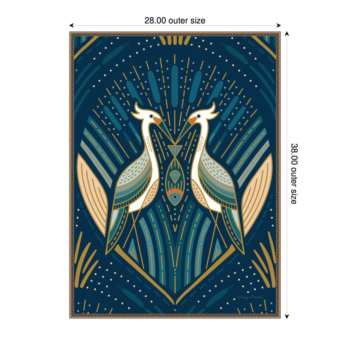 Sylvie Art Deco Herons Blue Framed Canvas by Carey Copeland