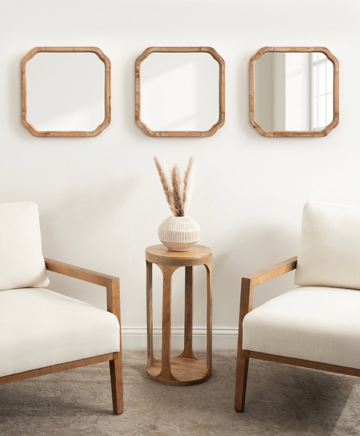 Marston Scalloped Wood Wall Mirrors, Set of 3