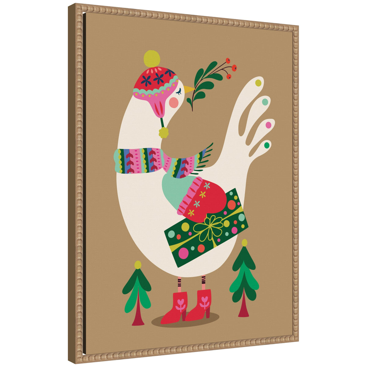 Sylvie Beaded Festive Dove Framed Canvas by Rachel Lee