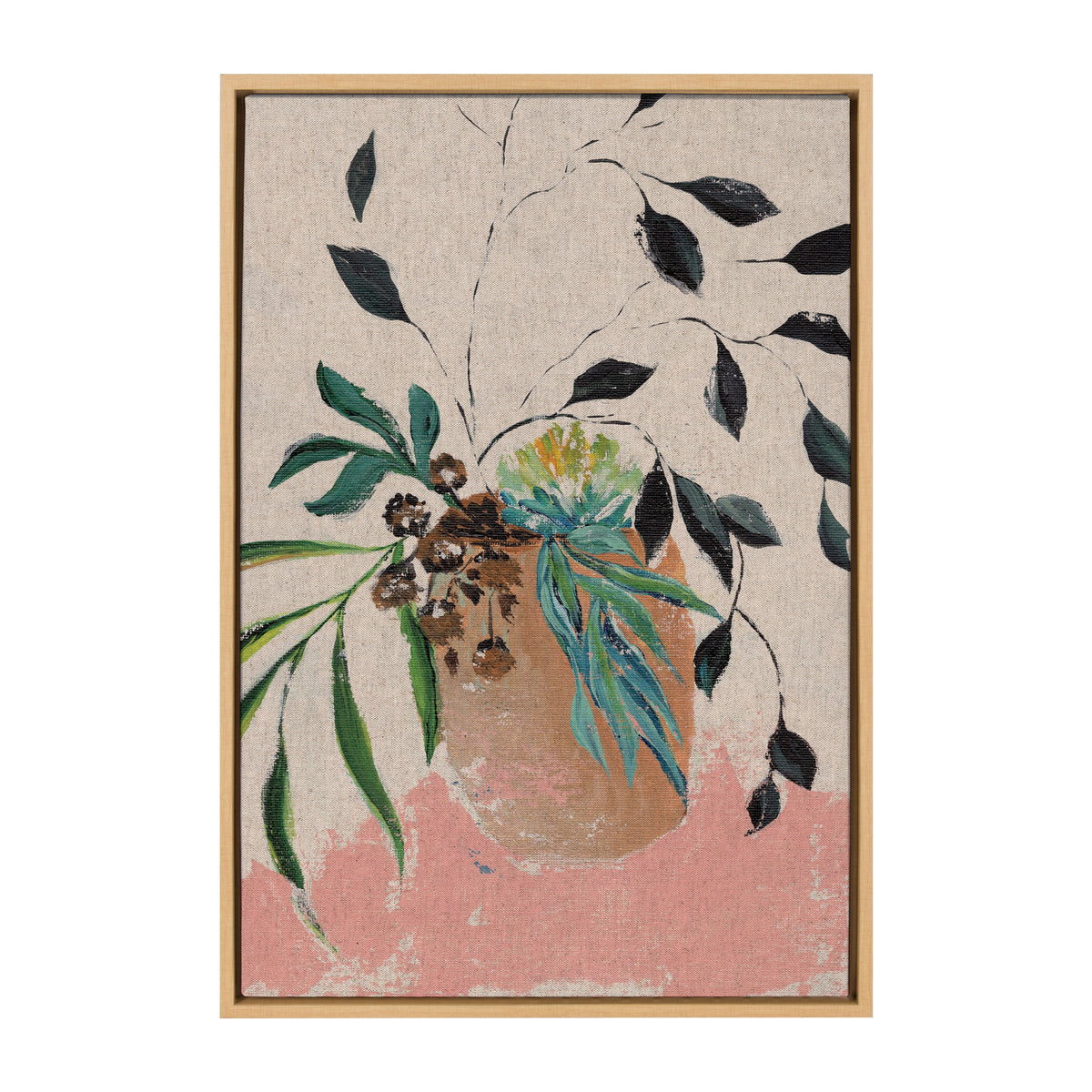 Sylvie Wild Foliage l Neutral Linen Framed Canvas by Nikita Jariwala