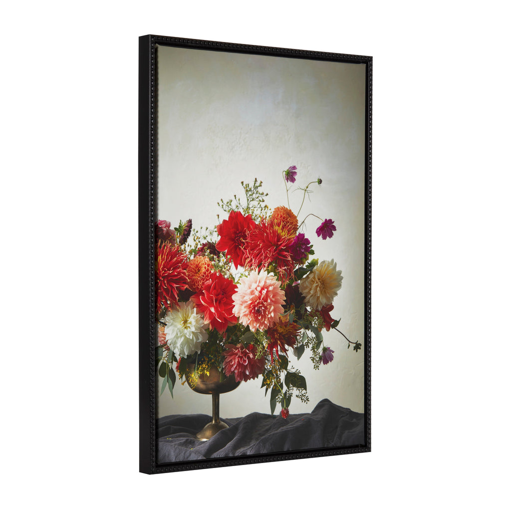 Sylvie Beaded Floral Study Cream Framed Canvas by Emiko and Mark Franzen of F2Images