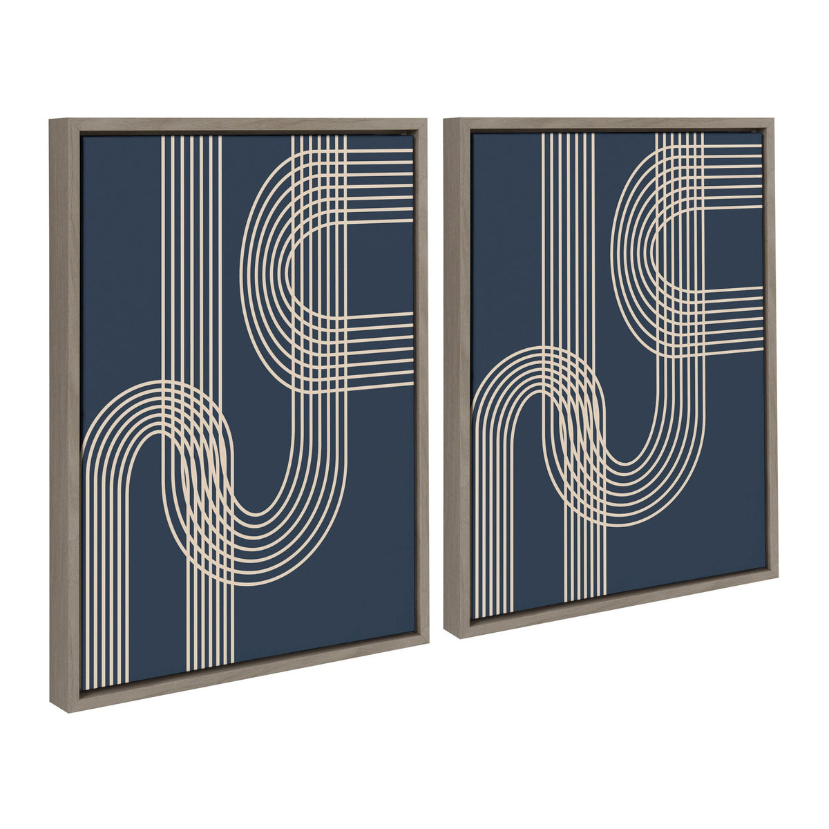 Sylvie Lines in Blue Framed Canvas Set of 2 by Apricot and Birch